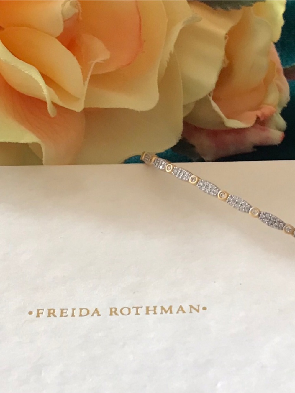 Freida Rothman Two-Tone Crystal Station Bracelet — Gold and Silver